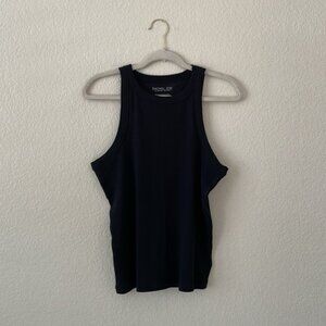 Rachel Zoe Ribbed Tank Top Scoop Black
